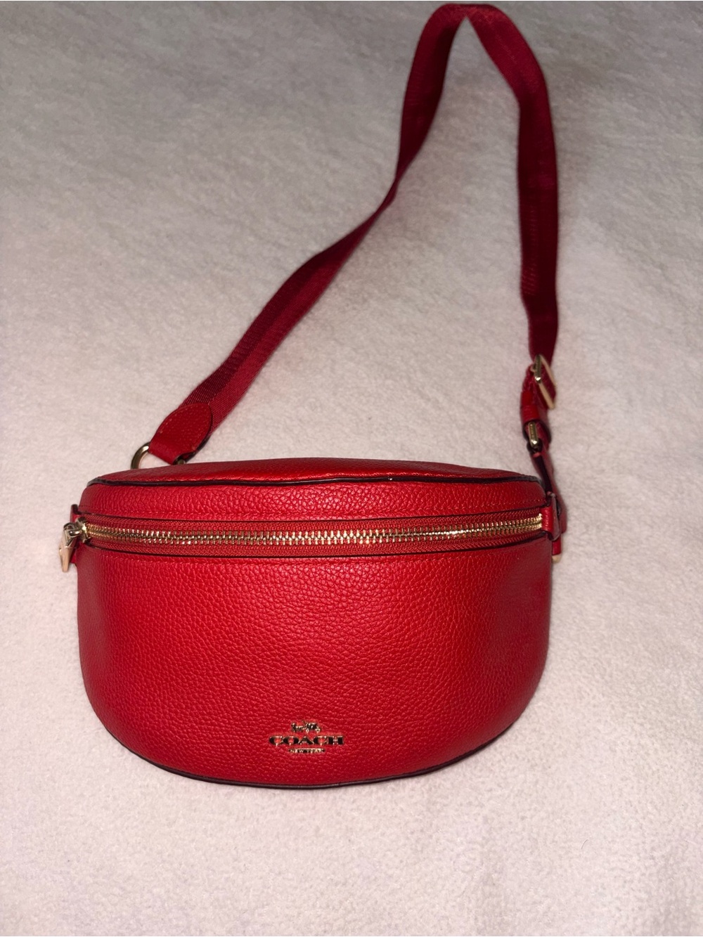 Coach Red Pebbled Leather Crossbody Belt Bag with Gold Hardware